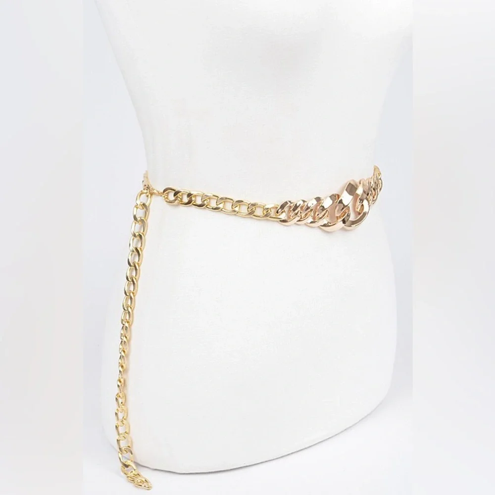 Silver Chunky Metal Chain Adjustable Waist Statement Belt